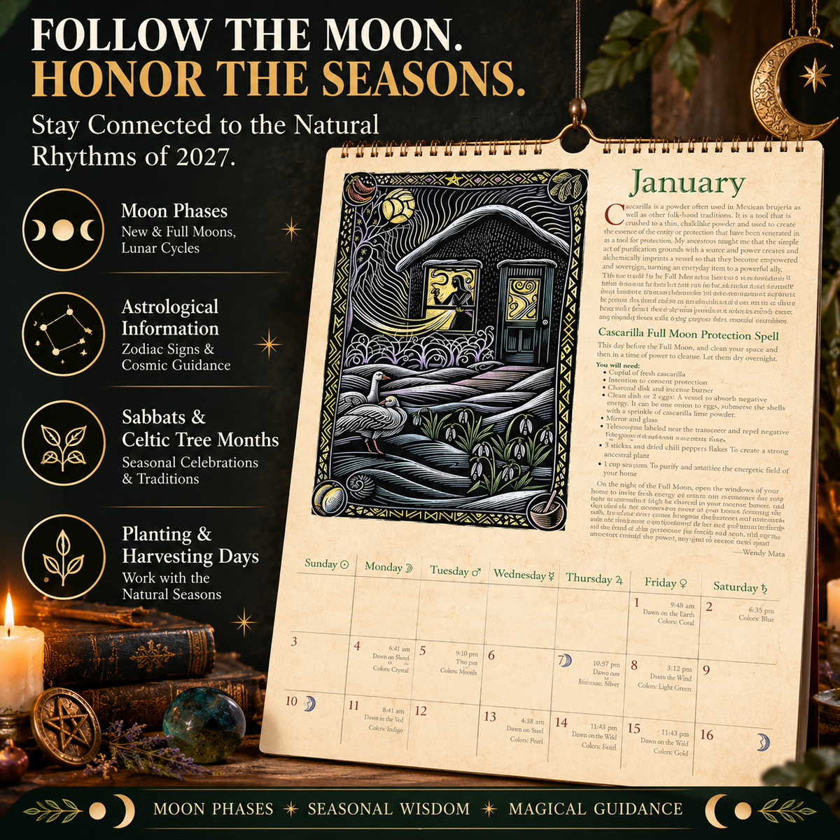2027 Witches' Calendar & Datebook – Moon Phases, Spells, Rituals & Magical Planner