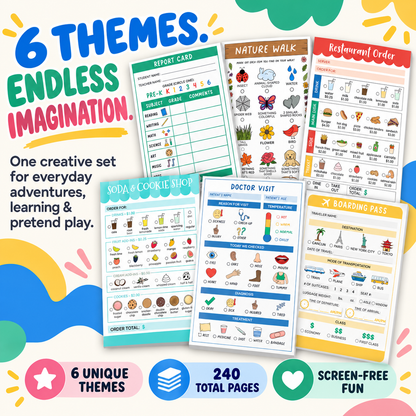 Kids Pretend Play Notepad Set – 6 Themed Activity Pads,for Imaginative Role Play & Early Learning