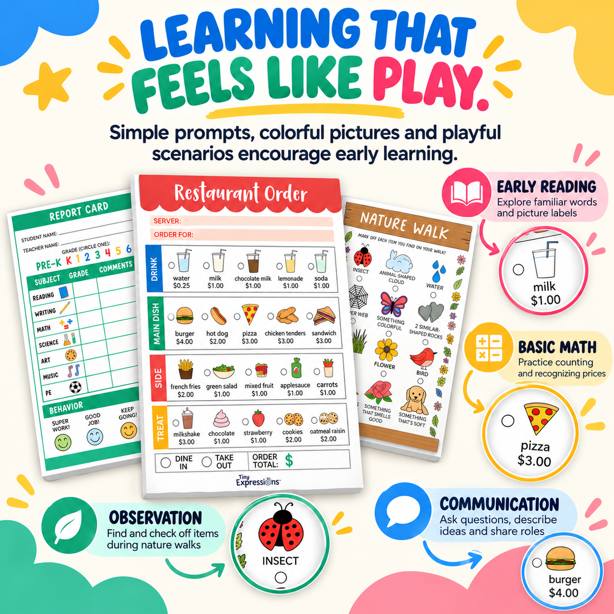 Kids Pretend Play Notepad Set – 6 Themed Activity Pads,for Imaginative Role Play & Early Learning