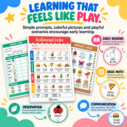 Kids Pretend Play Notepad Set – 6 Themed Activity Pads,for Imaginative Role Play & Early Learning