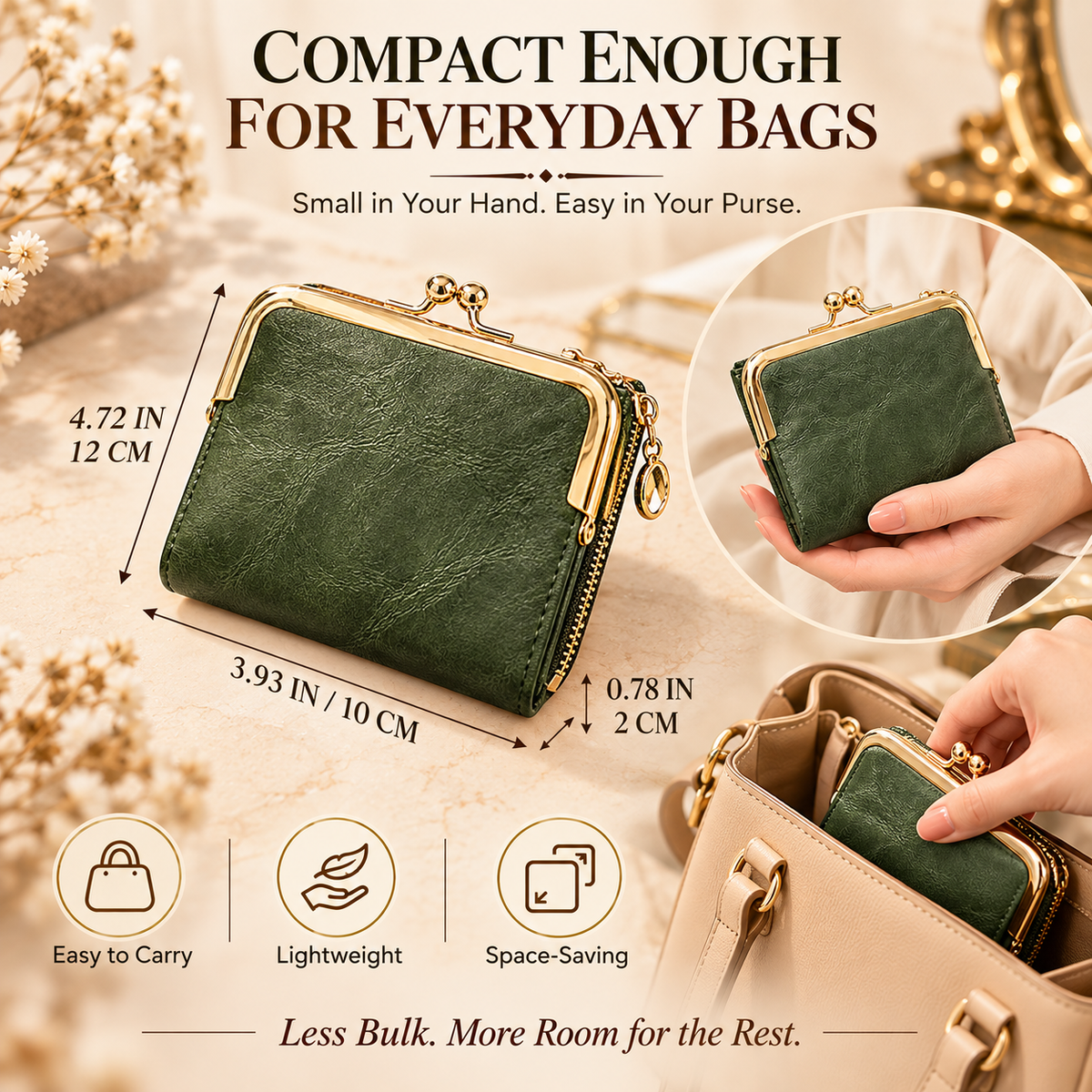 Vintage Kiss-Lock Women’s Compact Wallet – RFID Blocking Bifold with Card Slots, Coin Pocket & Zipper Storage