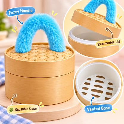Cute Plush Stuffed Dumpling Squishies with Bamboo-Style Steamer Basket, Big Rainbow Squishy Toy