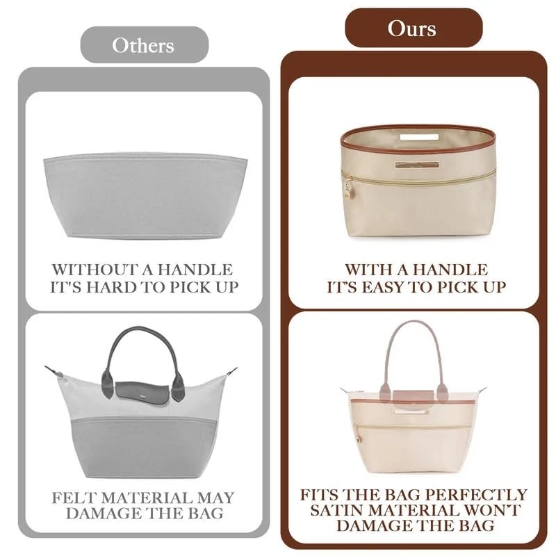 Silky Satin Tote Bag Insert Organizer with Handles