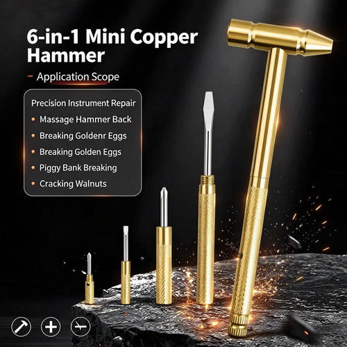 6-in-1 Mini Multi-Tool Hammer & Screwdriver Set – Compact Gold Hand Tool
