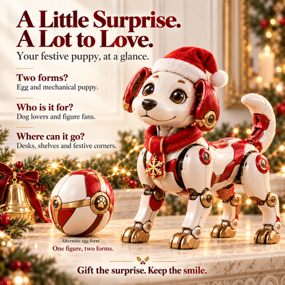 🎄 2-in-1 Christmas Puppy Transformer – Egg-to-Dog Figure with Festive Red & Gold Details 🎁