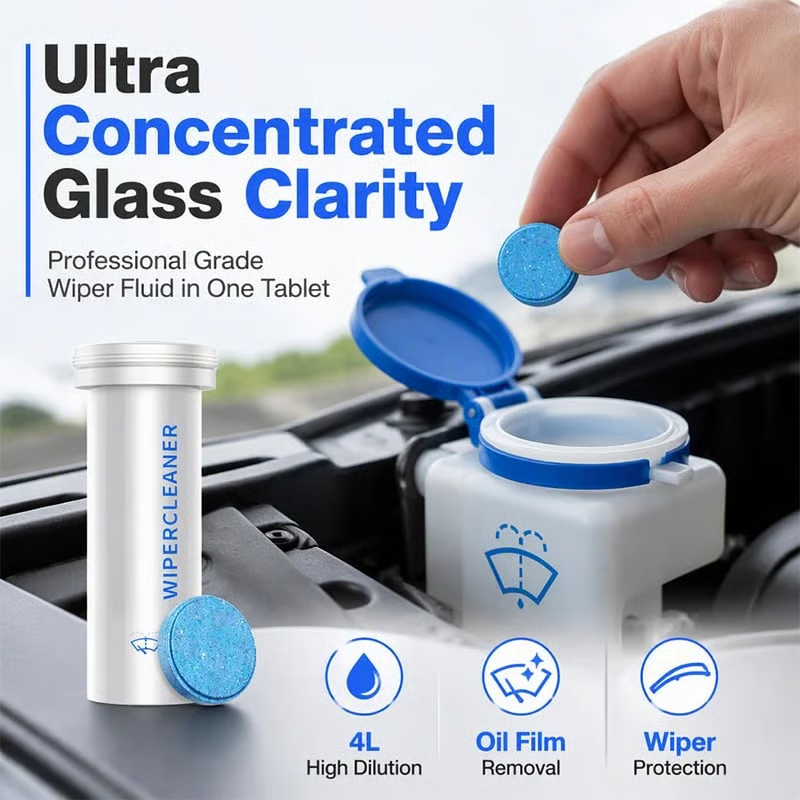 🚗💧 Windshield Washer Fluid Tablets – Concentrated Car Glass Cleaner, 1 Tablet Makes 1 Gallon