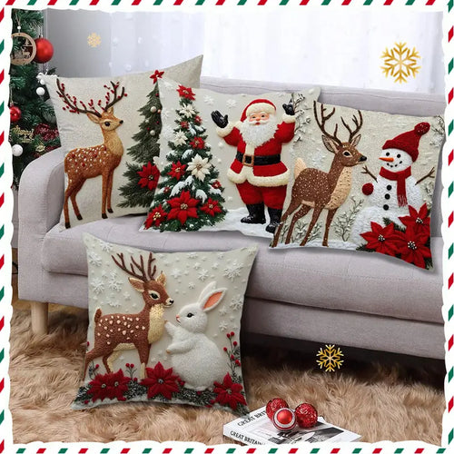 🎄Set of 4 Neutral Square Christmas Decorative Throw Pillows
