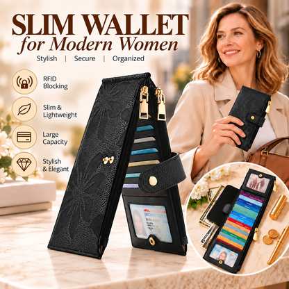 Women's RFID Blocking Leather Wallet – Slim Bifold Wallet