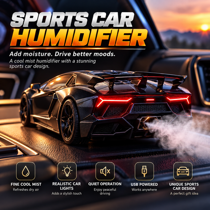 🏎️ Supercar Humidifier – Cool Mist, LED Glow & Racing-Inspired Design
