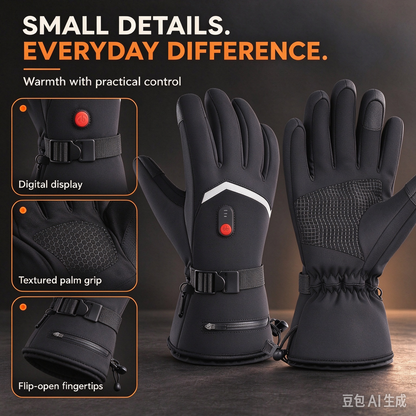 🔥 Rechargeable Heated Gloves with Digital Display & Flip-Open Fingertips