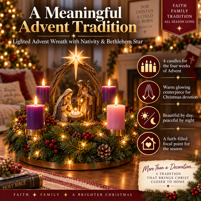 🔥  New Arrival — 30K+ Sold！👼Lighted Nativity Advent Wreath – A Sacred 4-Week Christmas Tradition🕯️