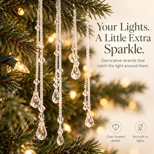 ✨ Reusable Clear Beaded Tinsel – Teardrop Icicle Strands for Christmas Trees