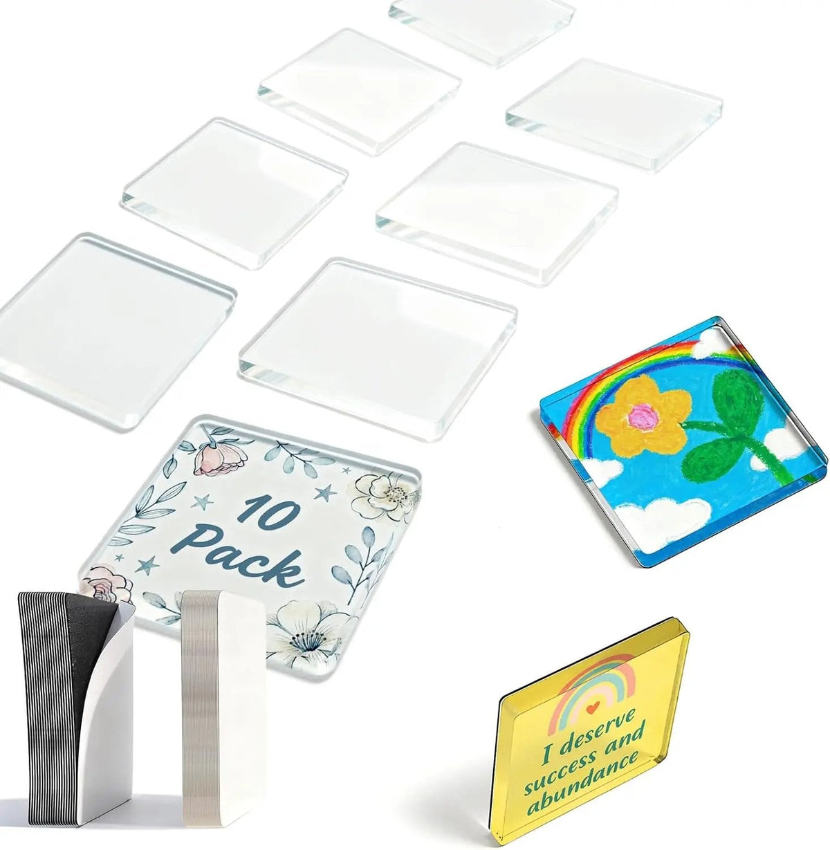 ✂🎞10 Pack 2"x2" Clear Acrylic DIY Fridge Magnets Set with Adhesive Backing – Square Magnetic Photo Frames💕