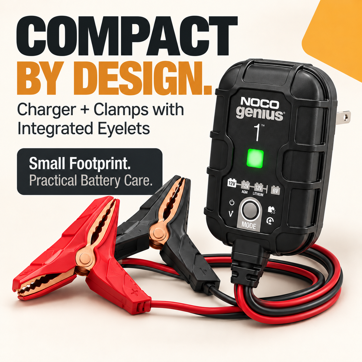 GENIUS1 charger and clamps with integrated eyelets