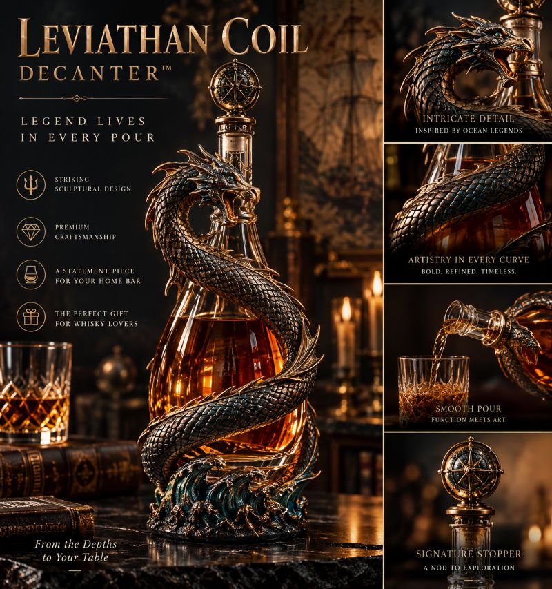 🎁Leviathan Coil Dragon Decanter™ — Hand-Finished Whiskey Decanter with Compass Stopper