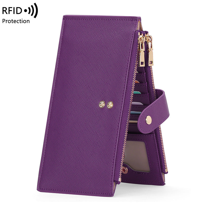 ✨ RFID Blocker Bifold Wallet – Women's Vegan PU Zip Wallet with 16 Card Slots, 2 ID Windows & 2 Zipper Pockets