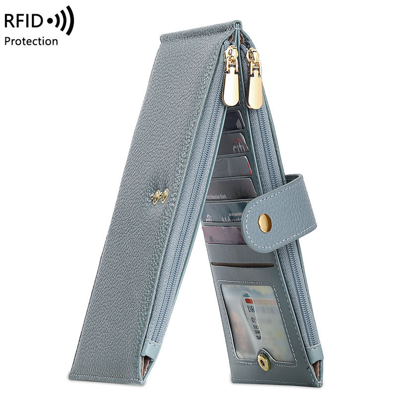 ✨ RFID Blocker Bifold Wallet – Women's Vegan PU Zip Wallet with 16 Card Slots, 2 ID Windows & 2 Zipper Pockets