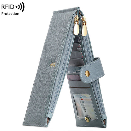 ✨ RFID Blocker Bifold Wallet – Women's Vegan PU Zip Wallet with 16 Card Slots, 2 ID Windows & 2 Zipper Pockets