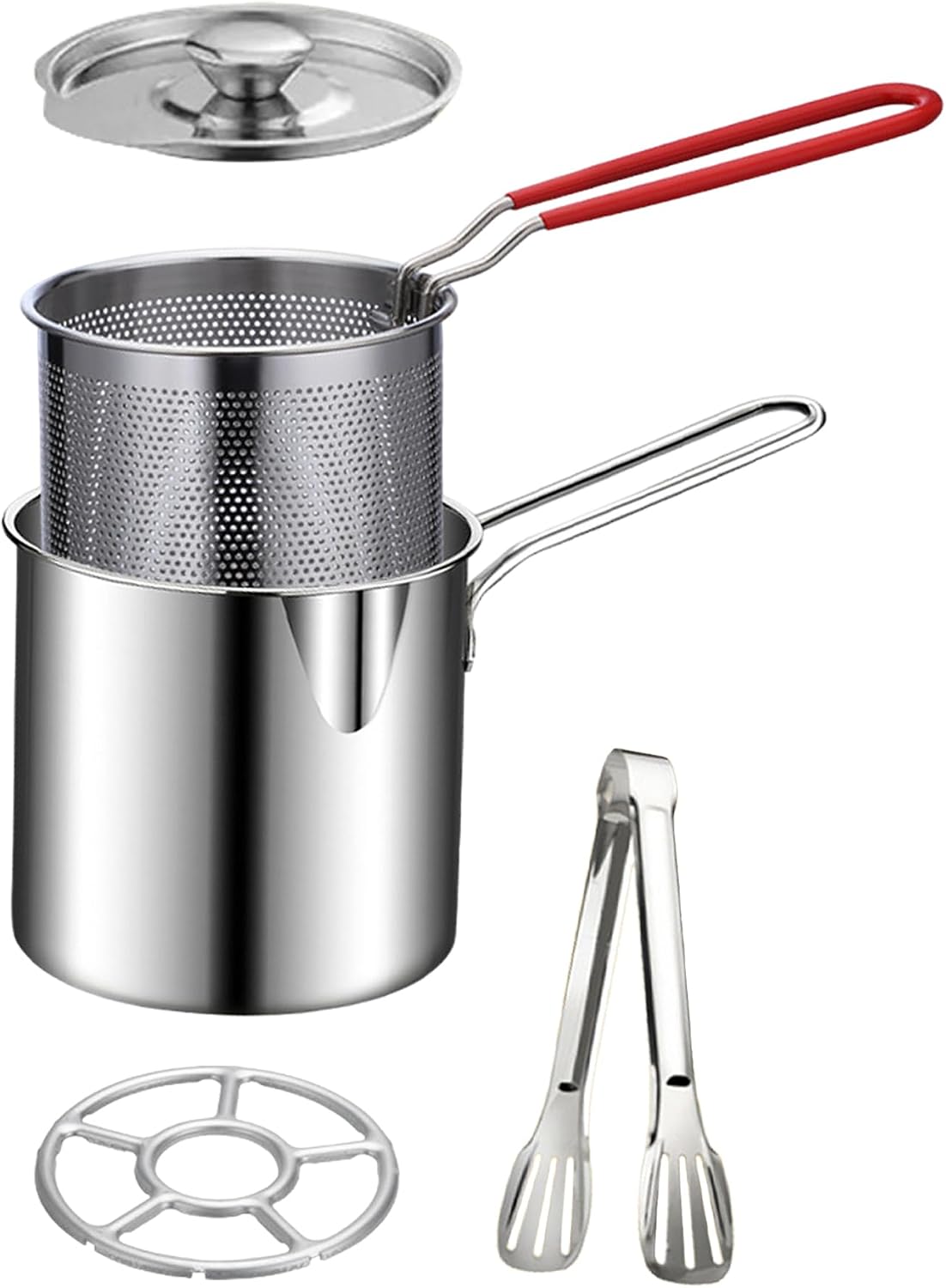 Personal Mini Deep Fryer Set – Stainless Steel Pot with Lift-Out Draining Basket & Food Tongs