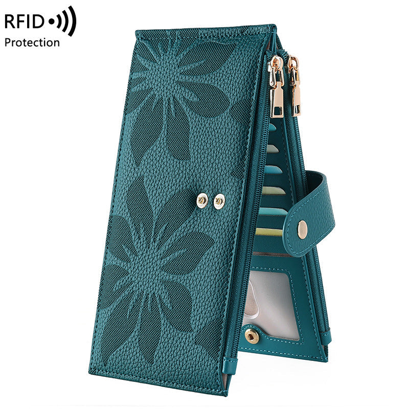 ✨ RFID Blocker Bifold Wallet – Women's Vegan PU Zip Wallet with 16 Card Slots, 2 ID Windows & 2 Zipper Pockets