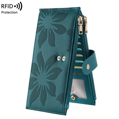 ✨ RFID Blocker Bifold Wallet – Women's Vegan PU Zip Wallet with 16 Card Slots, 2 ID Windows & 2 Zipper Pockets
