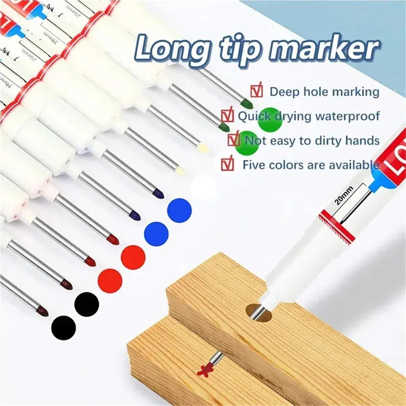 🖊️20mm Long Nib Deep Hole Marker | Waterproof Oil‑Based Pen for Construction & Woodworking💧