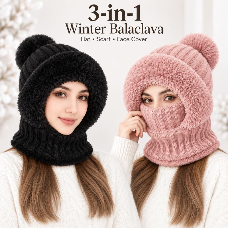 Girls' 3-in-1 Fleece Winter Balaclava – Warm Hat, Scarf & Face Cover
