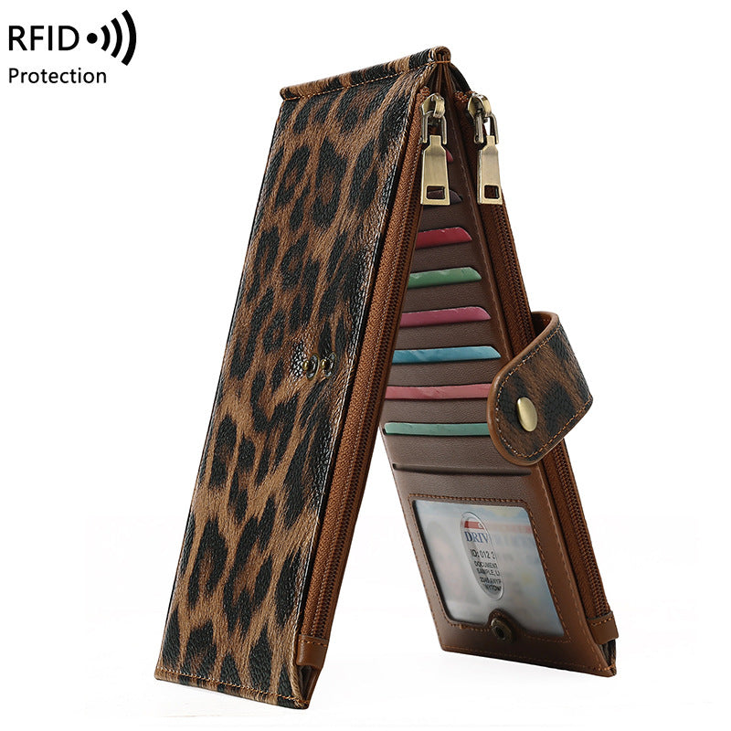 ✨ RFID Blocker Bifold Wallet – Women's Vegan PU Zip Wallet with 16 Card Slots, 2 ID Windows & 2 Zipper Pockets
