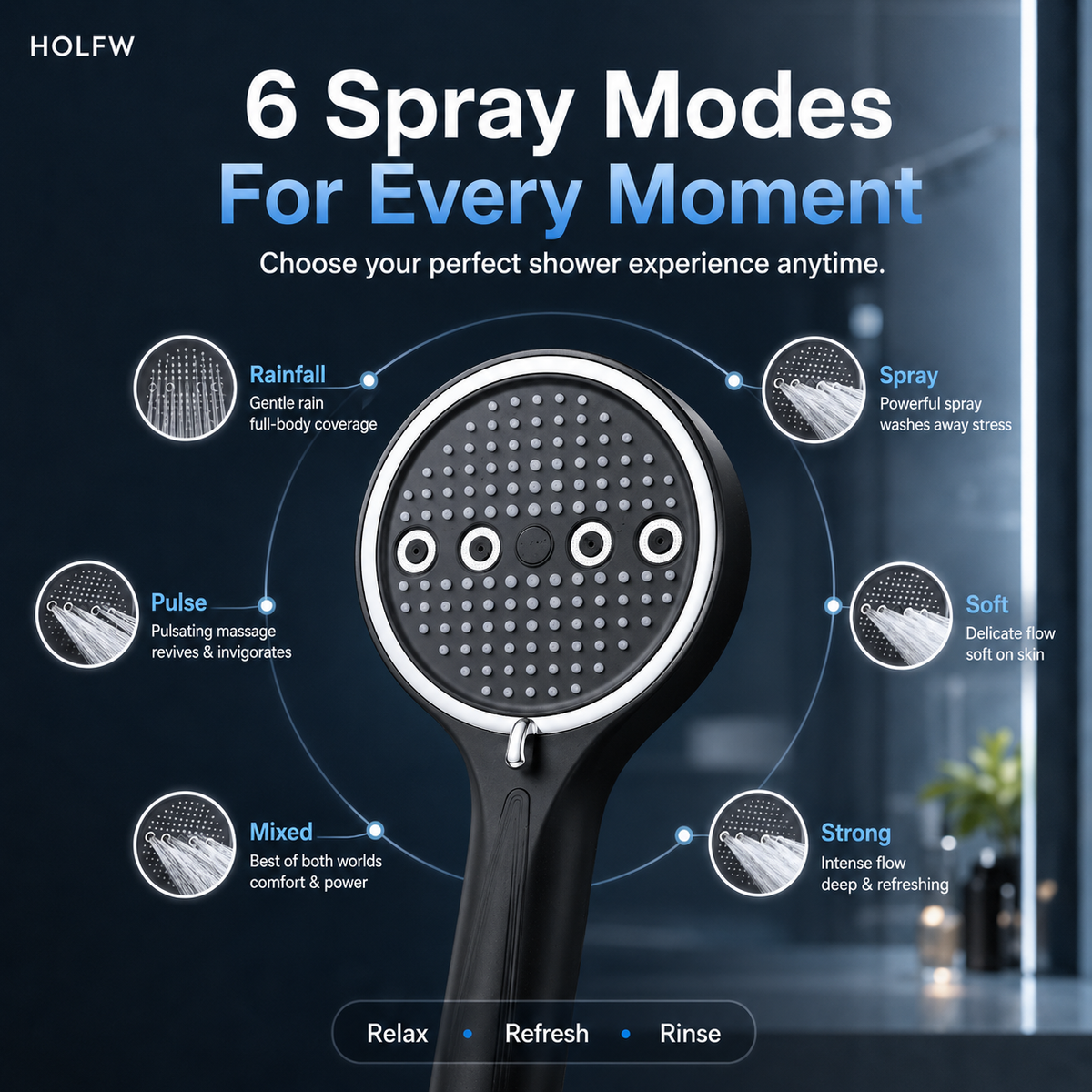 🚿 High Pressure 6-Mode Handheld Shower Head | Spa-Like Bathroom Upgrade With Powerful Water Flow