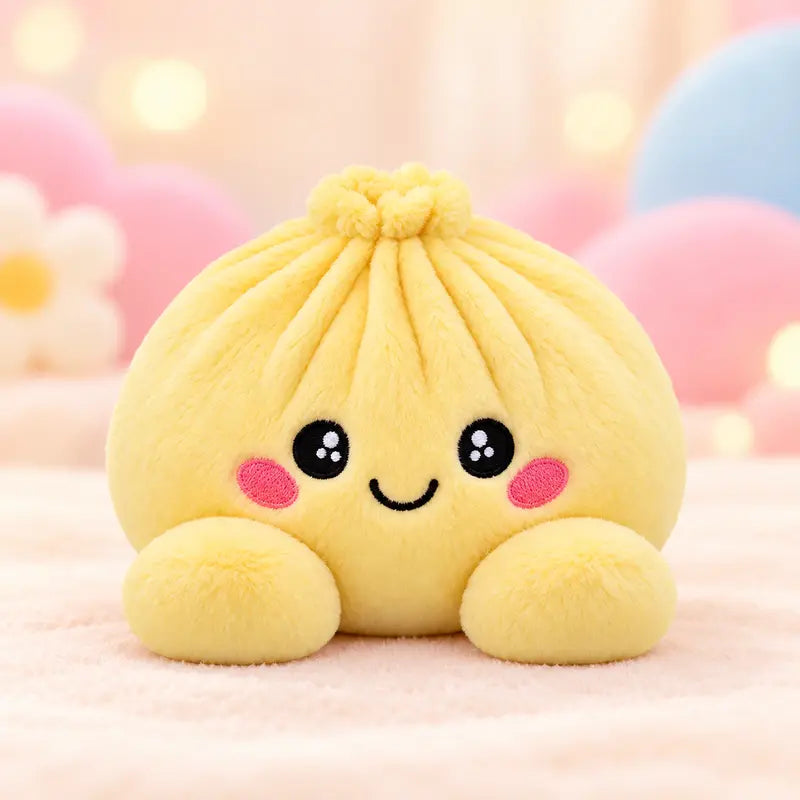 Cute Plush Stuffed Dumpling Squishies with Bamboo-Style Steamer Basket, Big Rainbow Squishy Toy