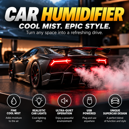 🏎️ Supercar Humidifier – Cool Mist, LED Glow & Racing-Inspired Design
