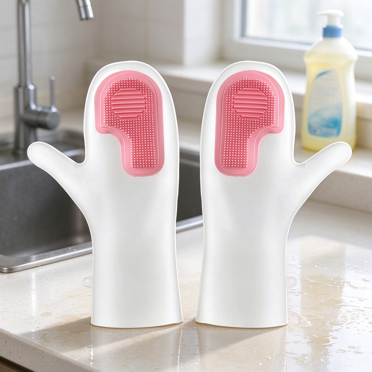 Dishwashing Gloves with Built-In Silicone Scrubber!!!