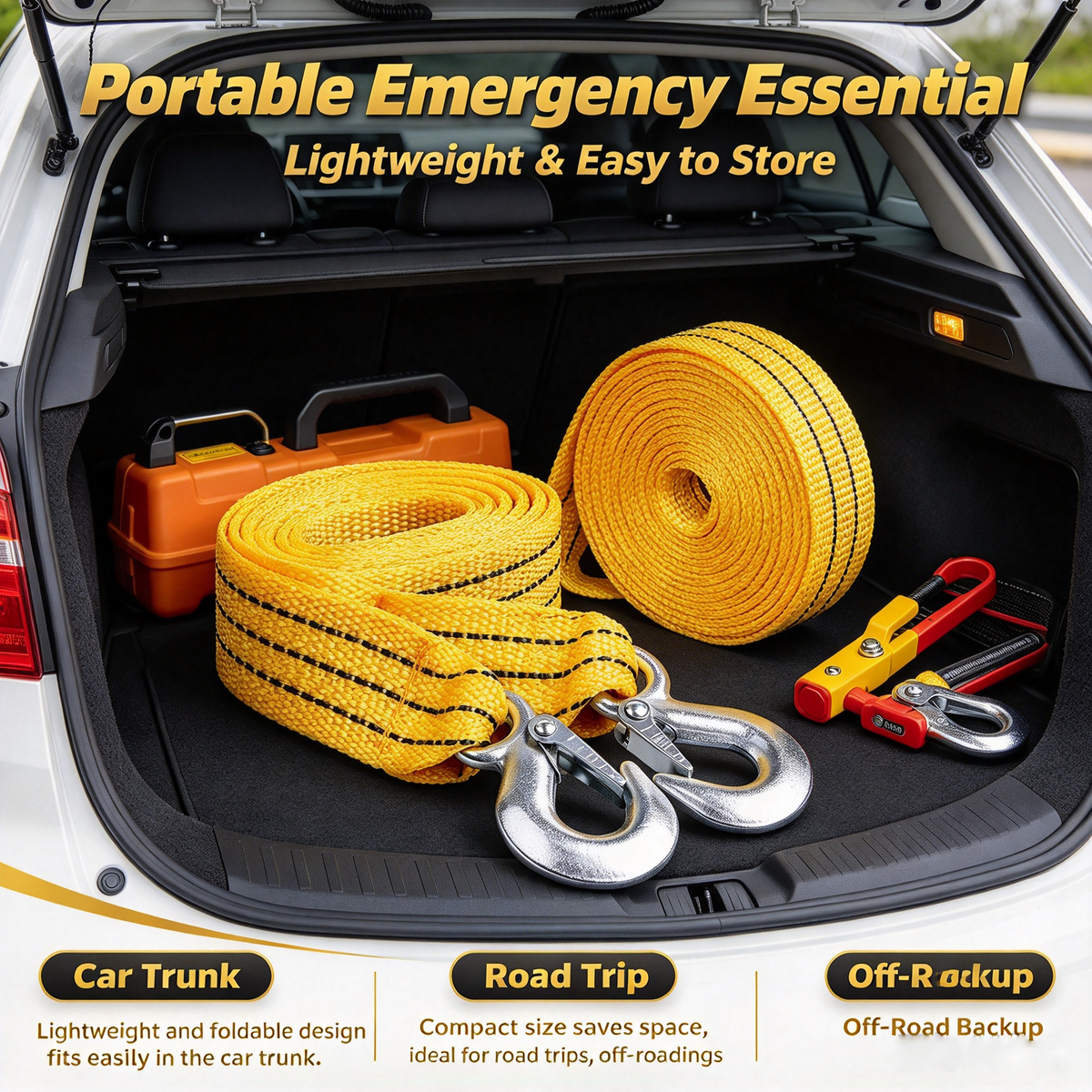 ✨Heavy Duty Emergency Vehicle Recovery Strap with Safety Shackles-🚙Road Rescue Essential for Car & SUV