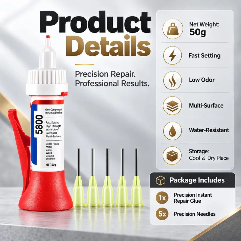 5800 Precision Repair Glue, Fast-Setting Multi-Surface Adhesive for Plastic, Metal, Glass, Wood, Ceramic and DIY Repairs