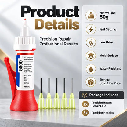 5800 Precision Repair Glue, Fast-Setting Multi-Surface Adhesive for Plastic, Metal, Glass, Wood, Ceramic and DIY Repairs