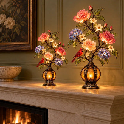 💥🏆🌹✨ Eternal Bloom – Vintage Rose & Cardinal Table Lamp