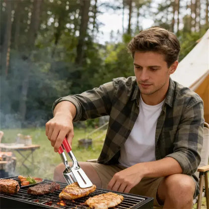 🔥2‑in‑1 Stainless Steel Spatula Tongs | 🧤Heat‑Resistant Handle BBQ Grill Turner for Steak & Outdoor Grilling🍖