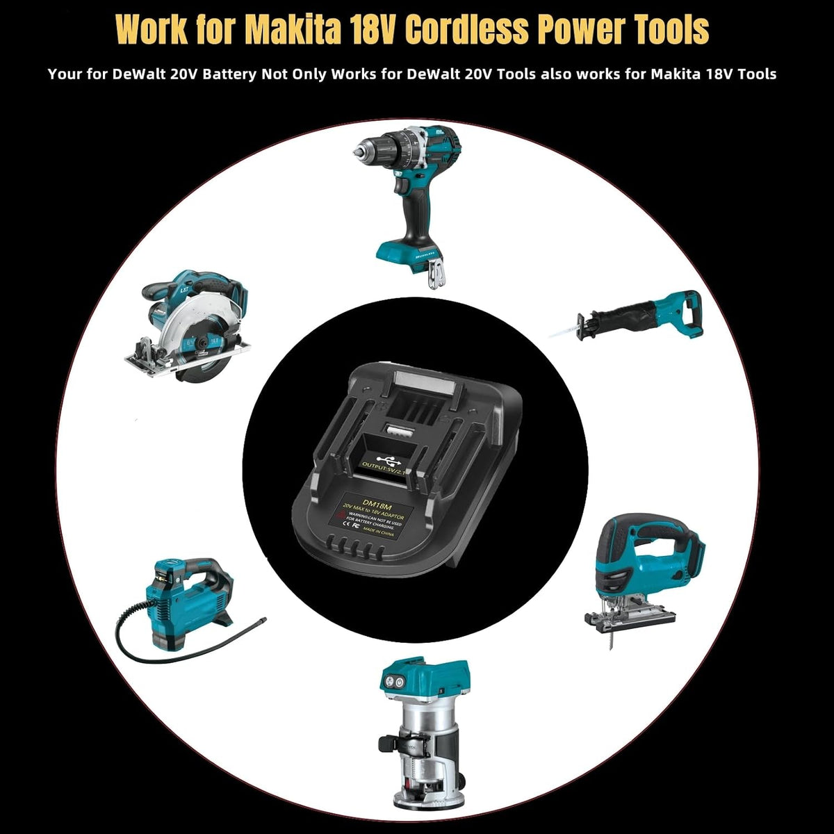 🔋 DM18M Battery Adapter for 18V Tools – Converts 18V & 20V Power Batteries to 18V LXT Tools with USB Charging Port