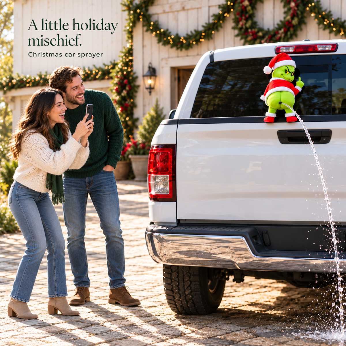 🎄 Funny Water-Spraying Christmas Car Decoration – A Cheeky Holiday Surprise 💦