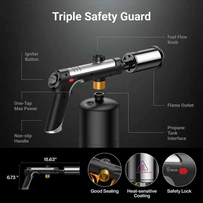 1-Touch Max Fire Durable Brass-ABS Culinary Propane Blow Torch Gun