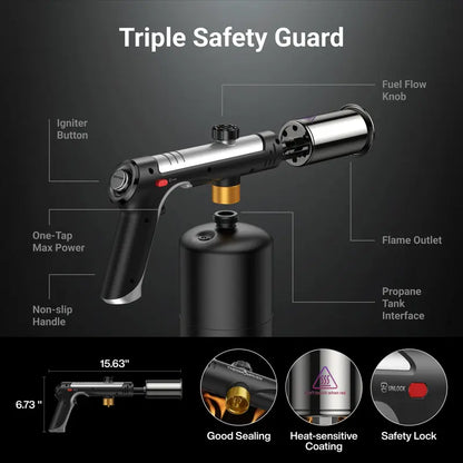 1-Touch Max Fire Durable Brass-ABS Culinary Propane Blow Torch Gun