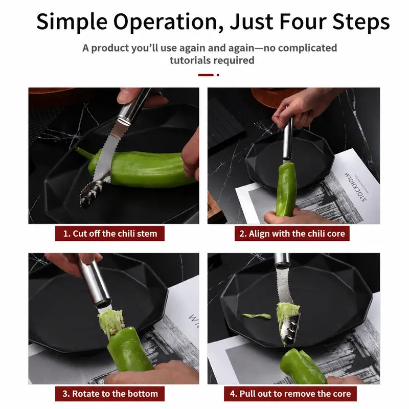 Stainless Steel Pepper Corer Seed Remover Tool, For Multi Vegetable-2 Pack