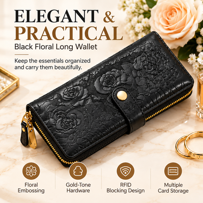 ✨ RFID Blocker Bifold Wallet – Women's Vegan PU Zip Wallet with 16 Card Slots, 2 ID Windows & 2 Zipper Pockets