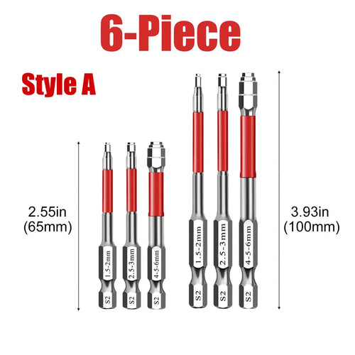 All-in-One Pagoda Hex Screwdriver Bit Set (6PCS) - Universal Magnetic Impact Bits