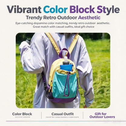 🎒Lightweight Color Block Mini Backpack | Water Resistant, Adjustable Straps for Outdoor Travel🚴