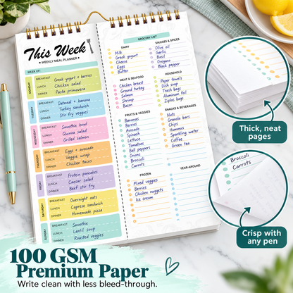 Weekly Meal Planner & Tear-Off Shopping List Notepad 🗓️