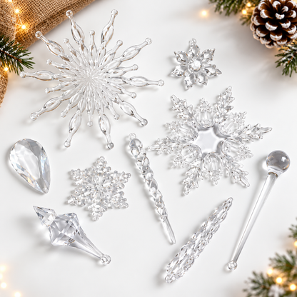 ❄️ Clear Crystal Snowflake & Icicle Christmas Ornaments
