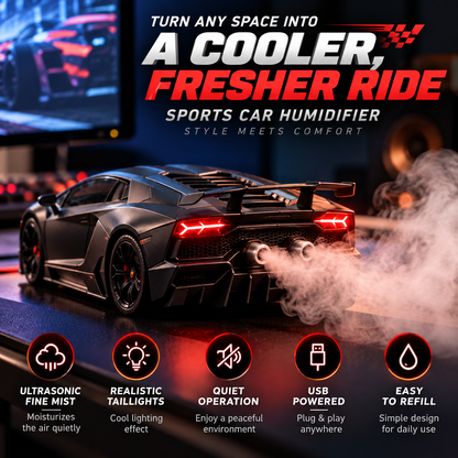 🏎️ Supercar Humidifier – Cool Mist, LED Glow & Racing-Inspired Design