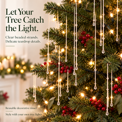 ✨ Reusable Clear Beaded Tinsel – Teardrop Icicle Strands for Christmas Trees