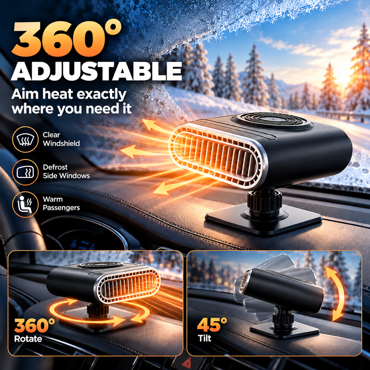 🔥 360° Portable Car Heater & Rapid Windshield Defroster